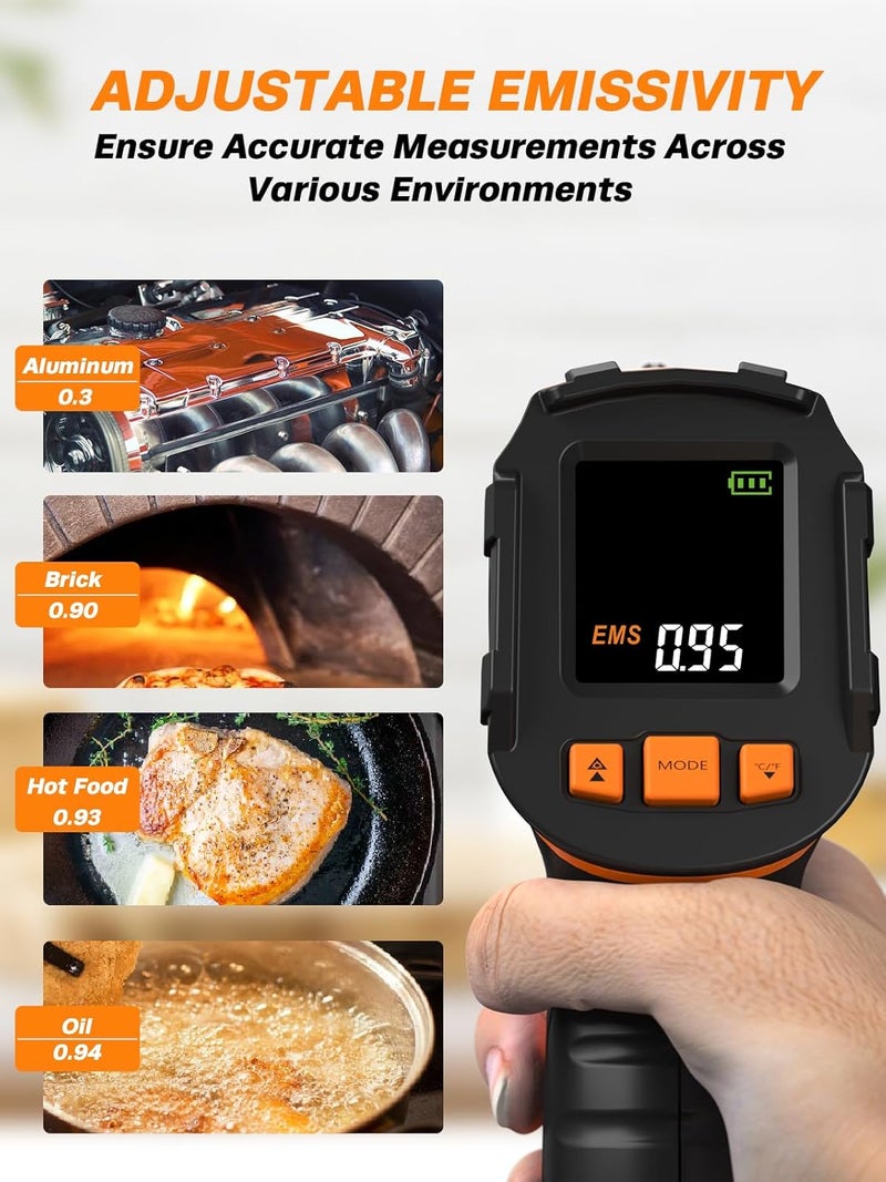 Mecurate Infrared Thermometer Gun -58°F to 1112°F, Laser Temperature Gun with Adjustable Emissivity, Max/Min/Hold for Cooking, BBQ, Freezer, Industrial Use​,with Long Probe Meat Thermometer - Image 3